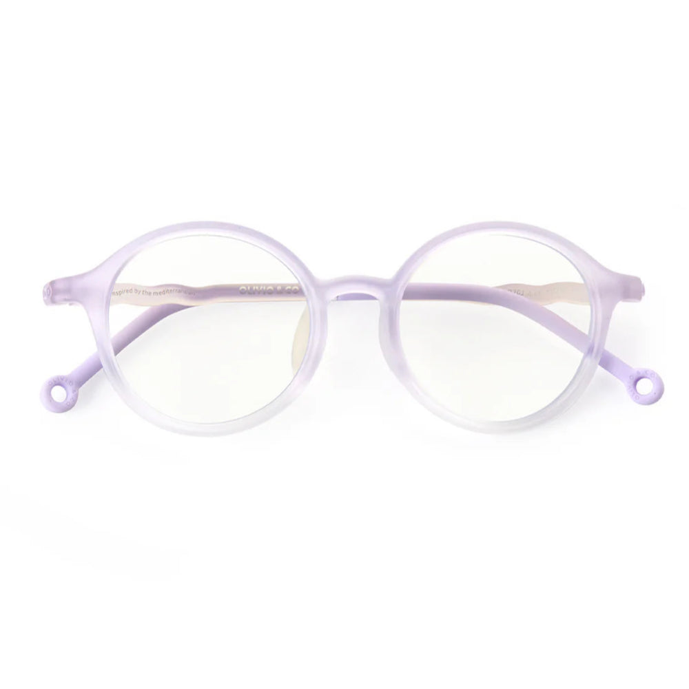 Olivio & Co junior oval screen glasses in tranquil lavender translucent frames for eye protection