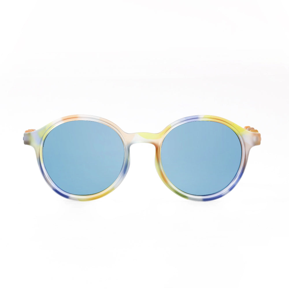 Olivio & Co oval sunglasses with blue mirrored lenses and pastel multicolor frame