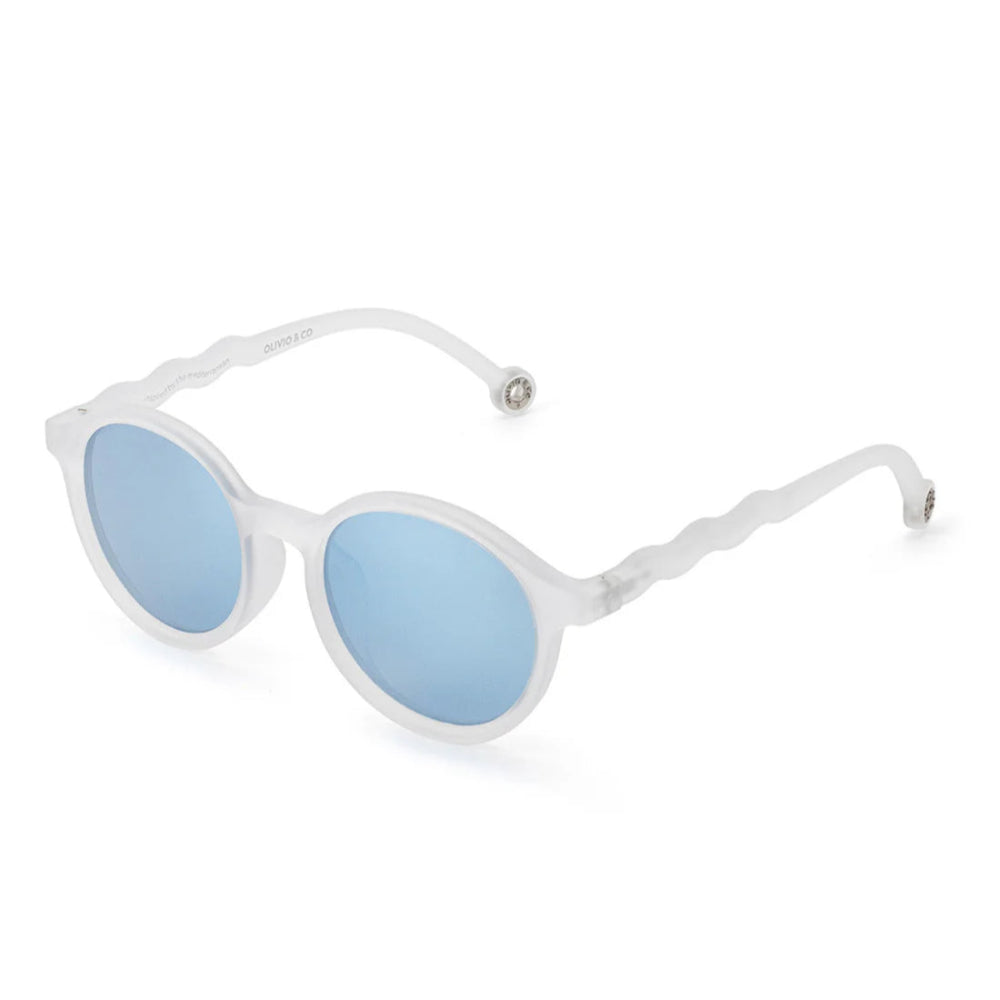 Olivio & Co Oval Jellyfish White sunglasses with blue lenses, adult eyewear