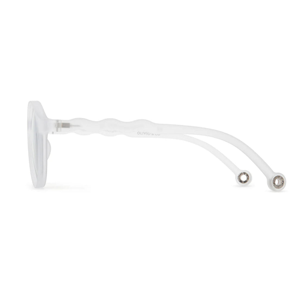 Olivio & Co oval sunglasses in translucent white with wavy jellyfish-style temples