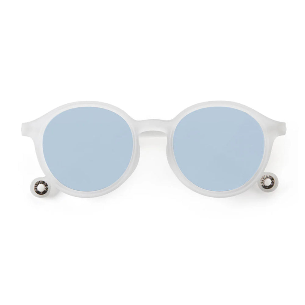 Olivio & Co Oval Sunglasses in a white frame with light blue lenses for adults