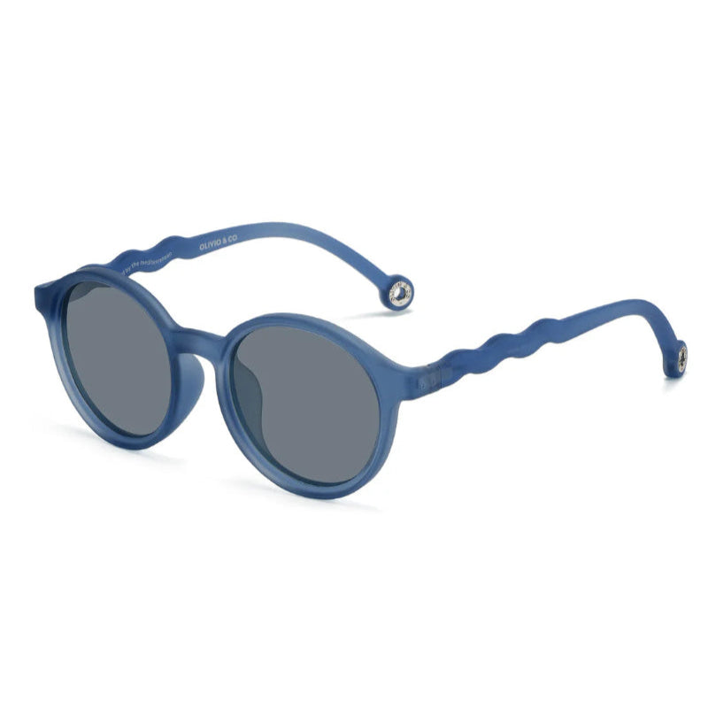 Olivio & Co oval sunglasses navy blue seaside stripes with wavy temple arms