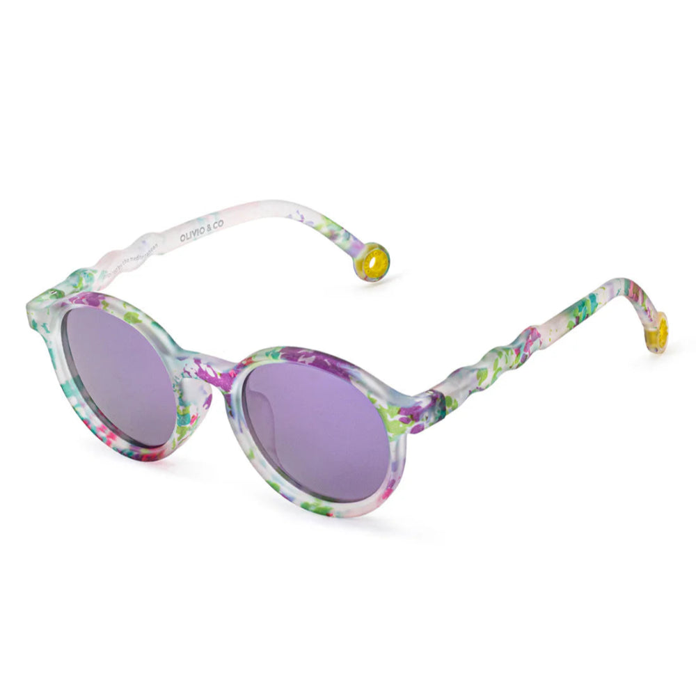 Olivio & Co Oval Sunglasses Kids/Junior Classic Olivio Wild Flower; floral multicolor frame with purple lenses
