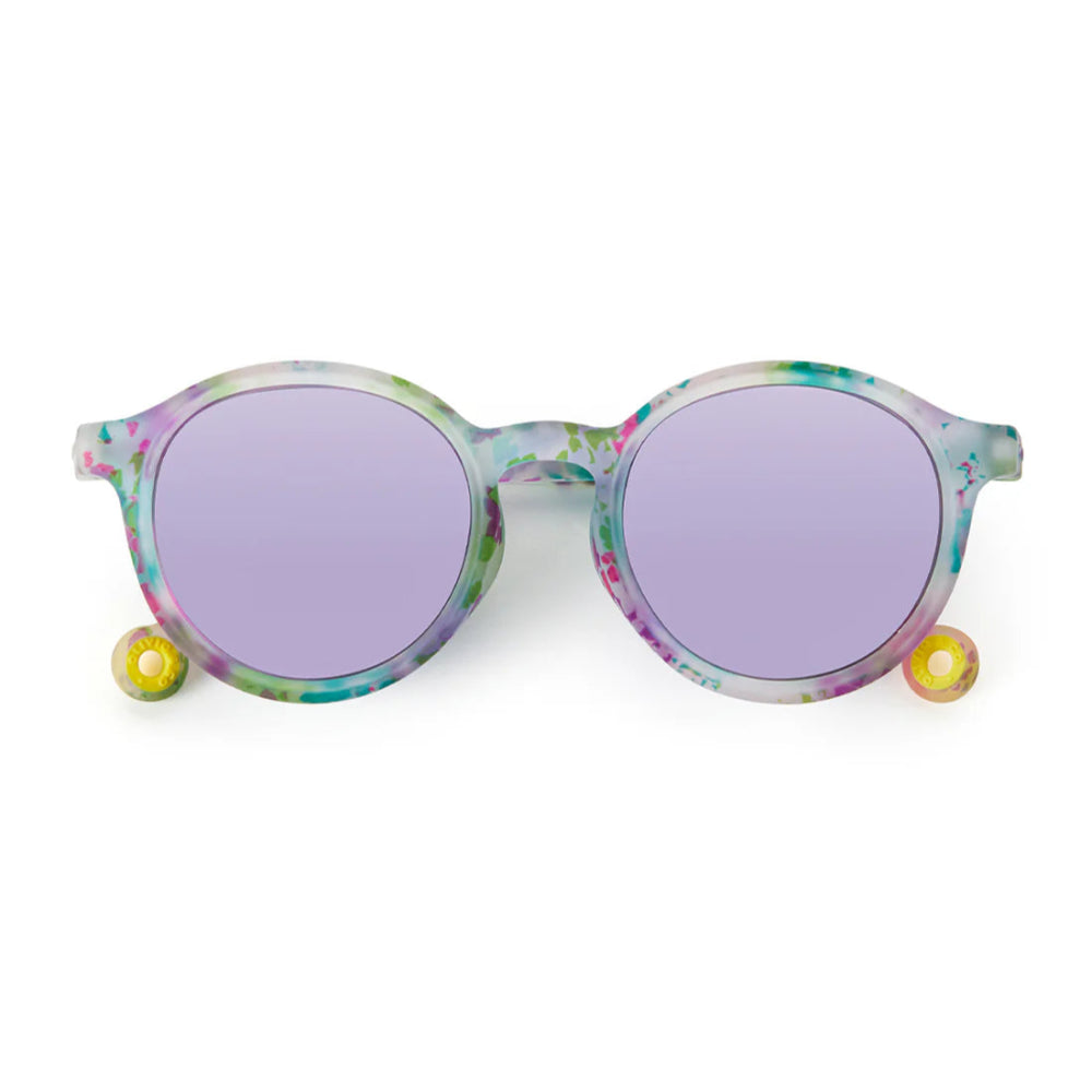 Olivio & Co Oval Sunglasses Kids classic wildflower frame shown with lavender lenses.