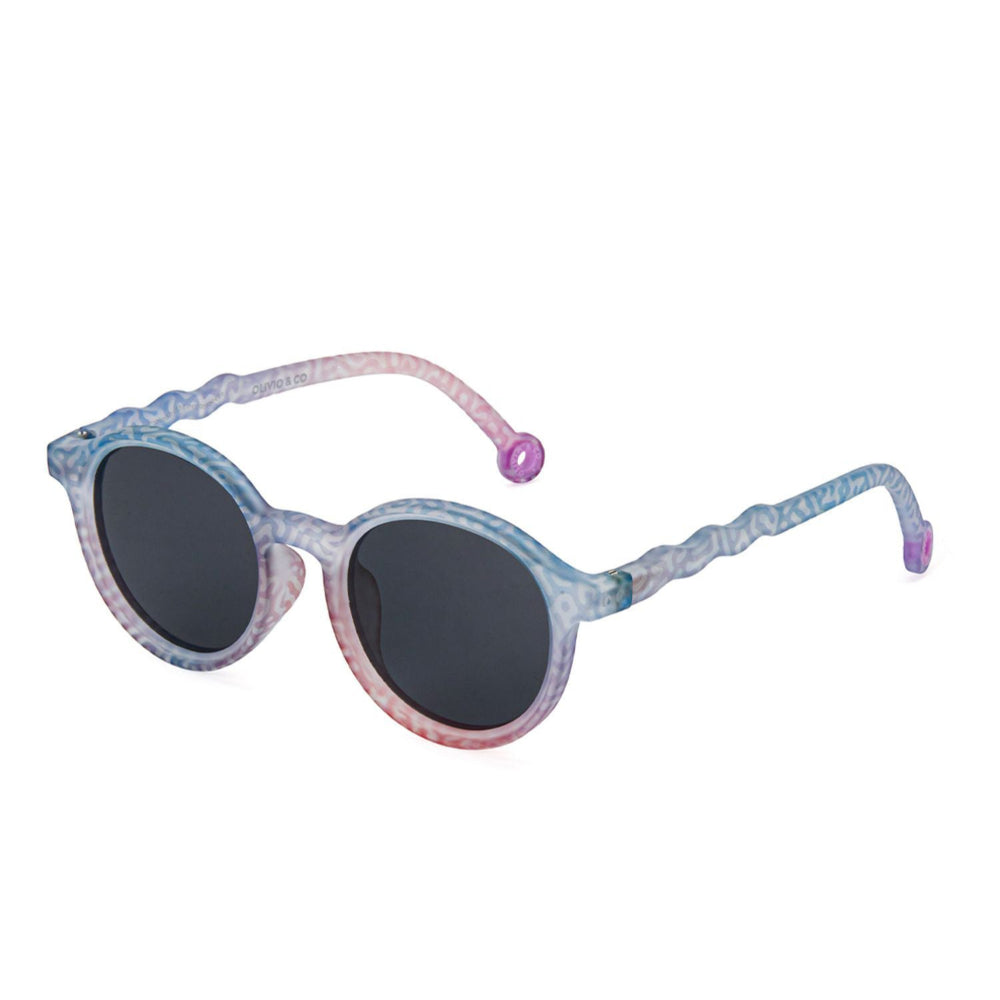 Olivio & Co Oval Sunglasses Junior+ Coral Reef Coral Fantasy with pastel tie-dye frame and dark lenses