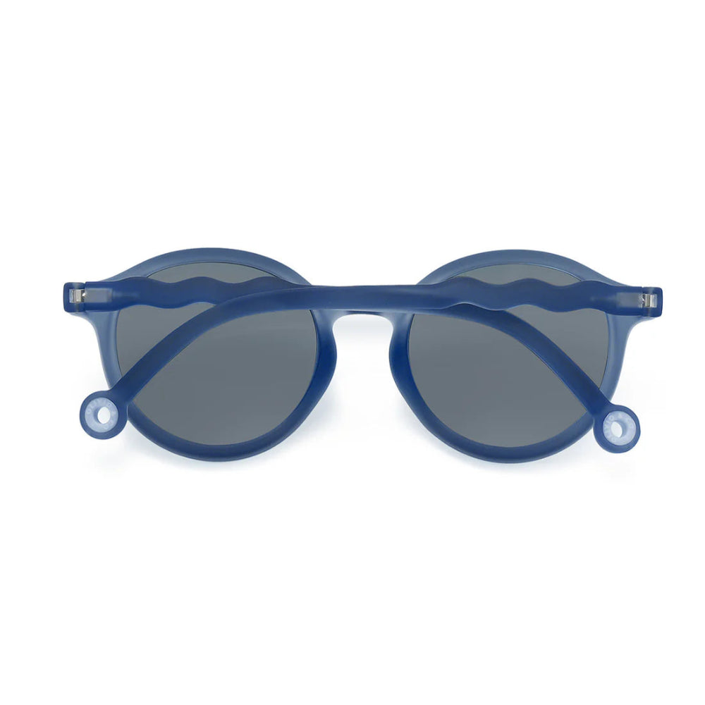 Olivio & Co junior oval sunglasses in navy blue Seaside Stripes with gray lenses