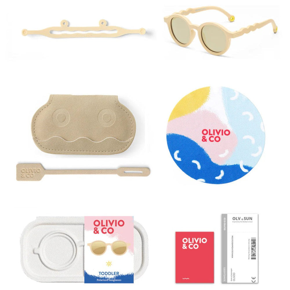 OLIVIO & CO oval kids sunglasses in desert sand with beige case, cloth and accessories (6-piece set)