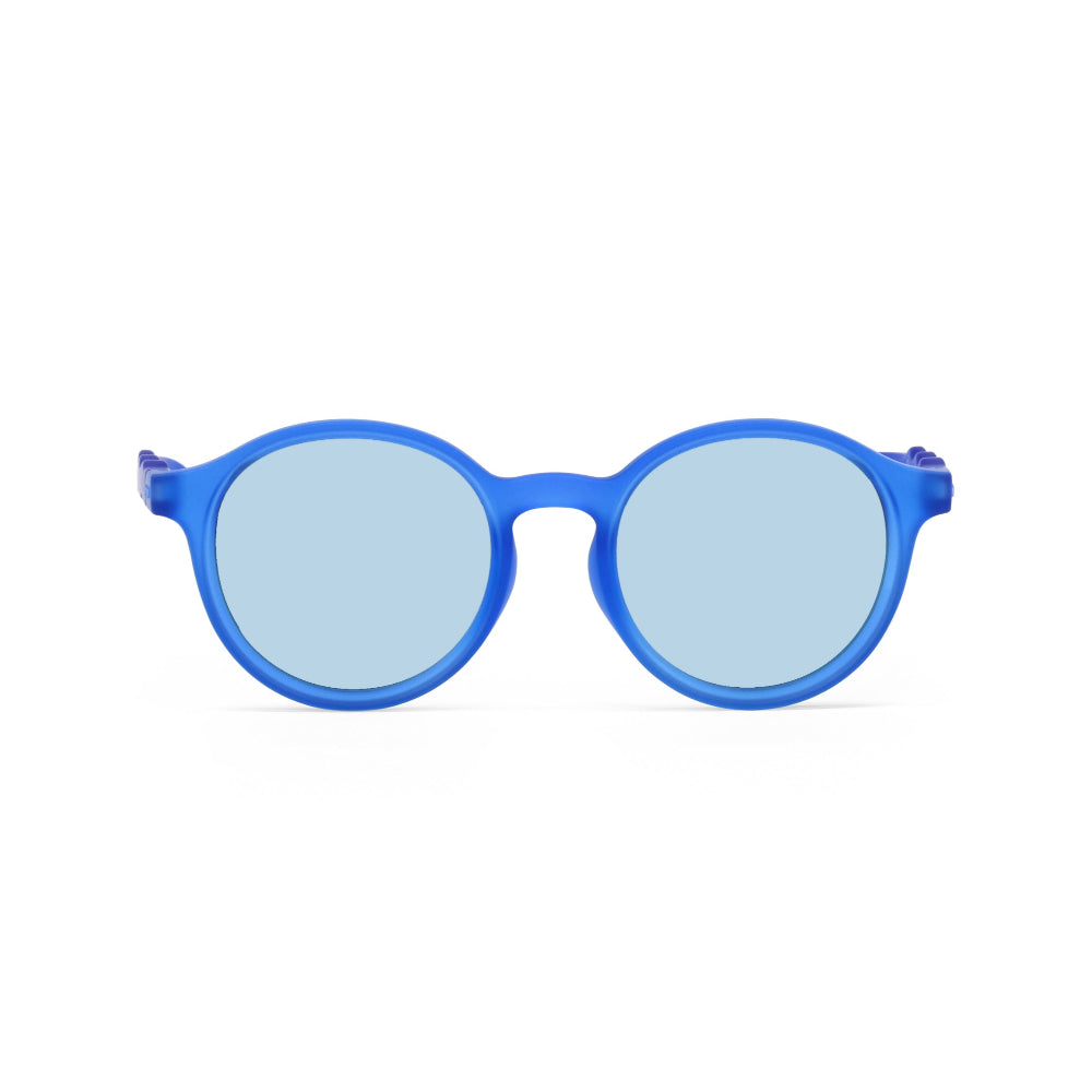 Olivio & Co Oval Sunglasses Kids/Junior Classic Olivio Chagall Blue blue frame with blue lenses, front view.