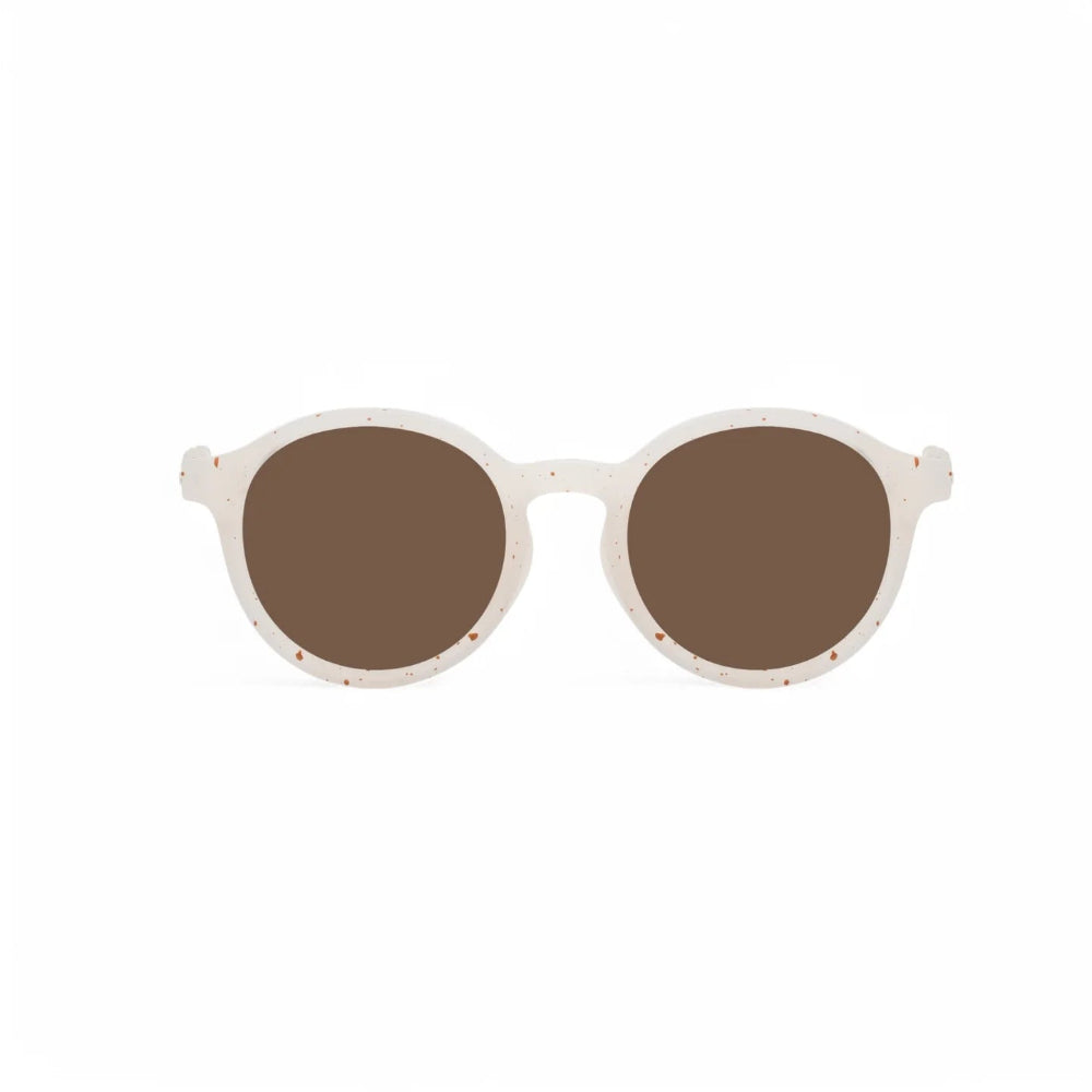OLIVIO & CO Oval Sunglasses Kids Gelato Summer Vanilla Brownie with speckled white frame and brown lenses