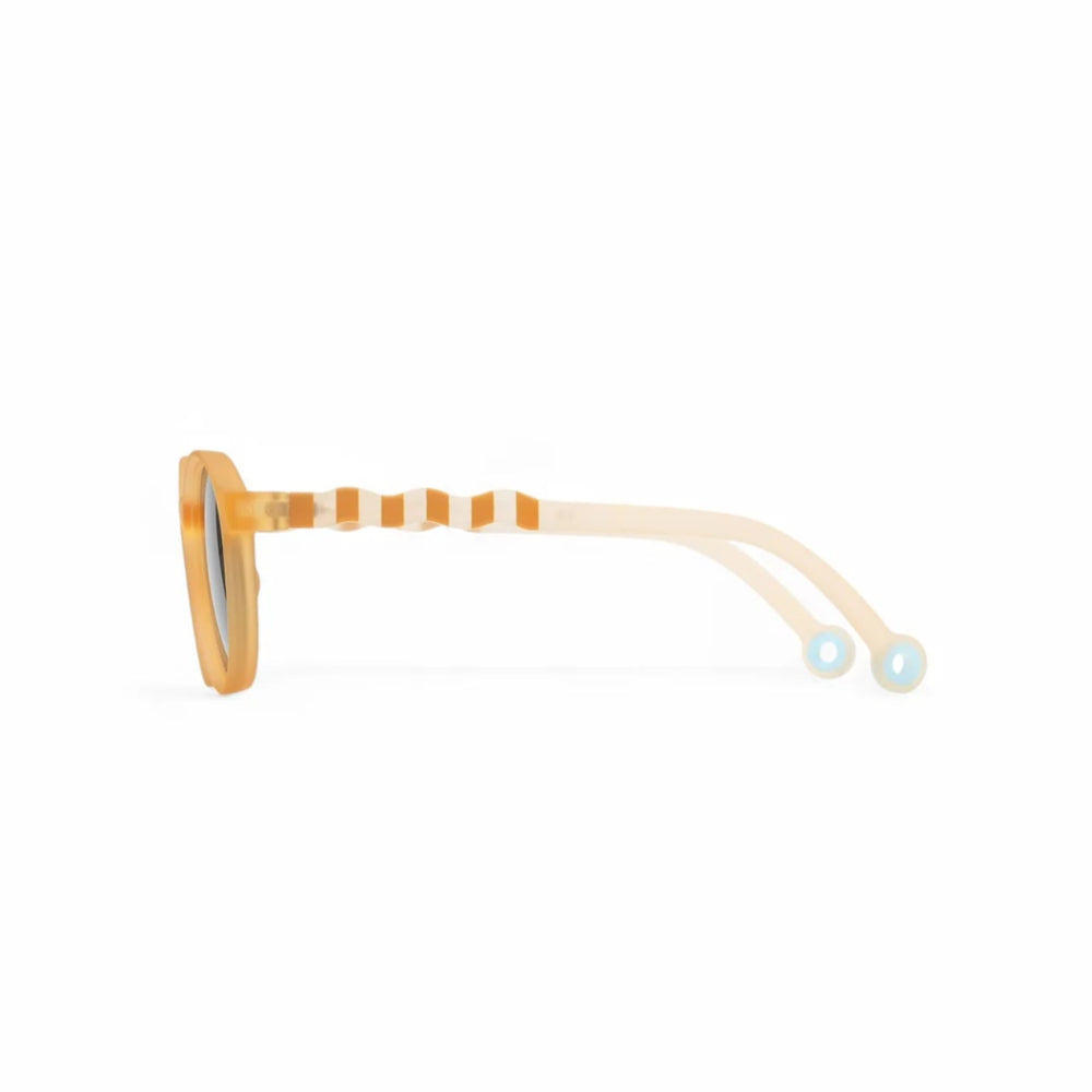 OLIVIO & CO oval kids sunglasses in vacation yellow with orange striped temples