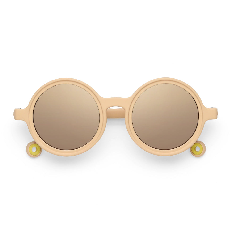 Olivio & Co round kids sunglasses in desert sand beige with brown mirrored lenses