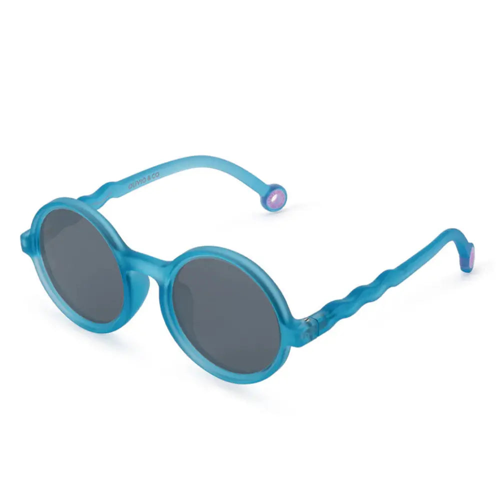 Olivio & Co kids round sunglasses in reef blue with dark lenses