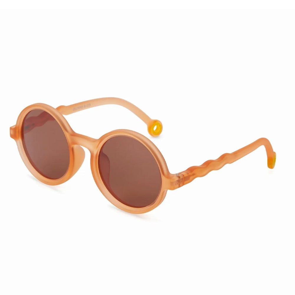 Olivio & Co Round Sunglasses Kids/Junior Citrus Garden Grapefruit Pink with orange frame and brown lenses.