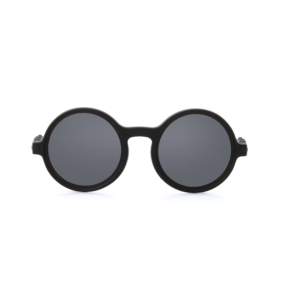Olivio & Co Round Sunglasses Kids/Junior Classic Olivio Squid Black, black frames with dark gray lenses, front view