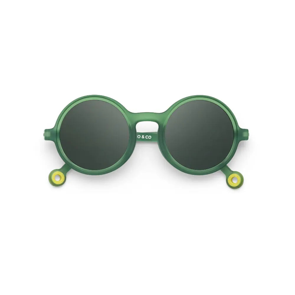 Olivio & Co Round Sunglasses Junior+ Classic olive green frames with dark lenses and lime accents