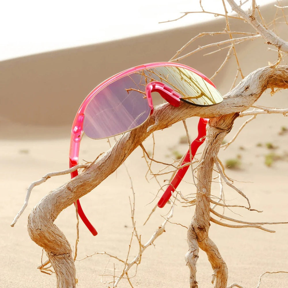 Olivio & Co Junior Sport Sunglasses, half-rim, flamingo pink with mirrored lenses