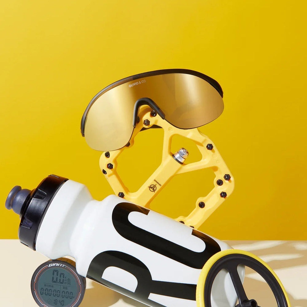 Olivio & Co Junior sport sunglasses, half-rim lava grey frame with mirrored gold lenses