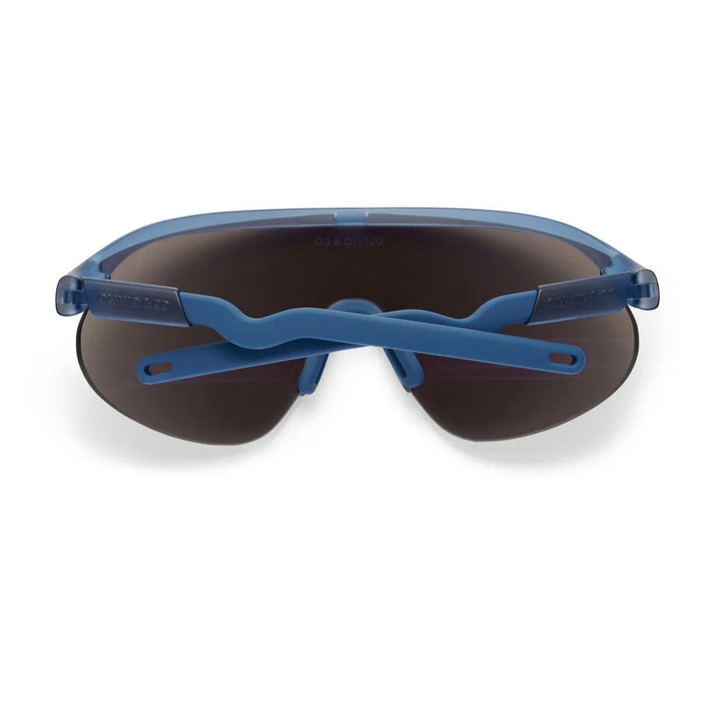 Olivio & Co Sport Sunglasses Junior+ Azure Blue half‑rim frames with brown lenses in a sporty wrap design.