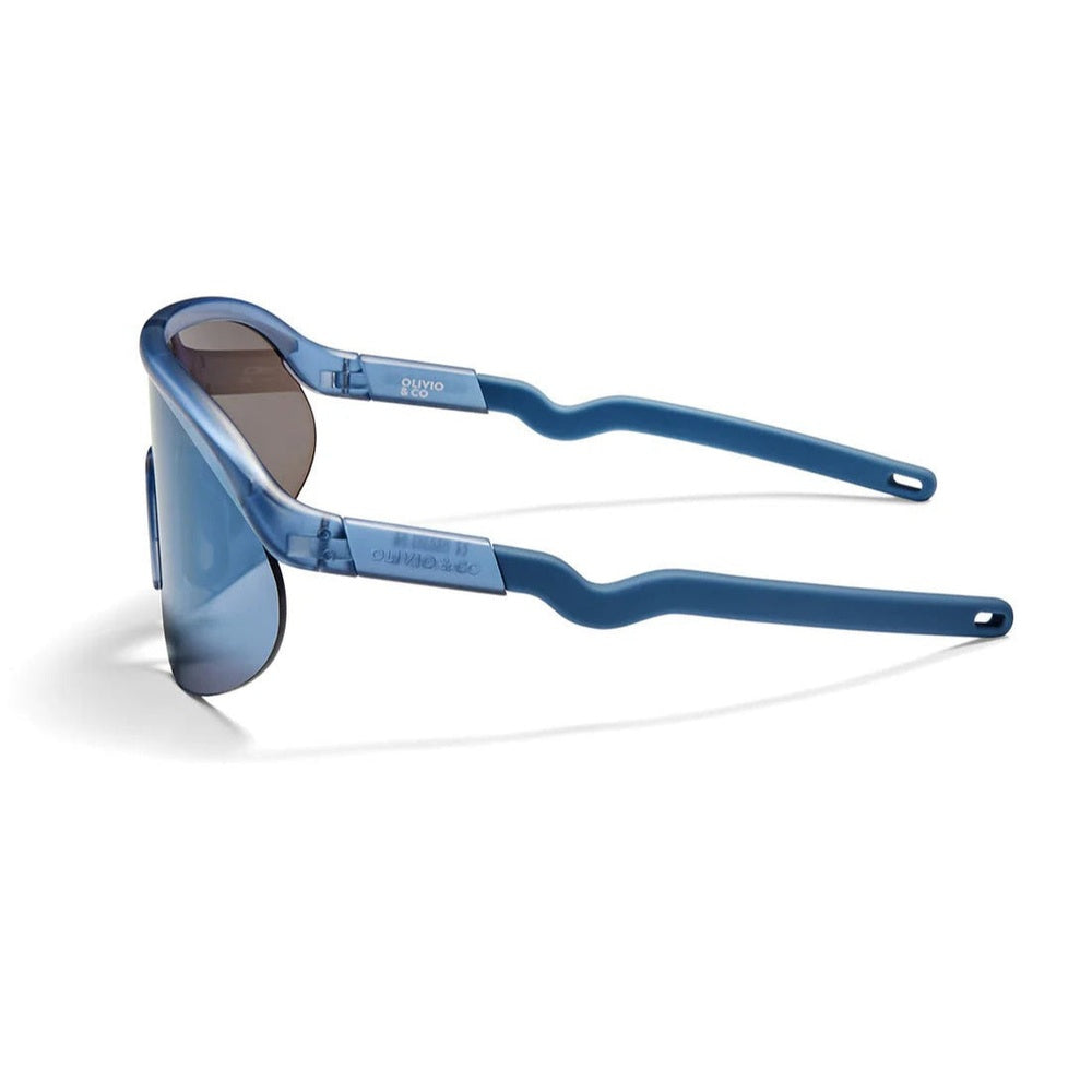 Olivio & Co Sport Sunglasses Junior+ Half-Rim Azure Blue with blue temples, shown in side view.