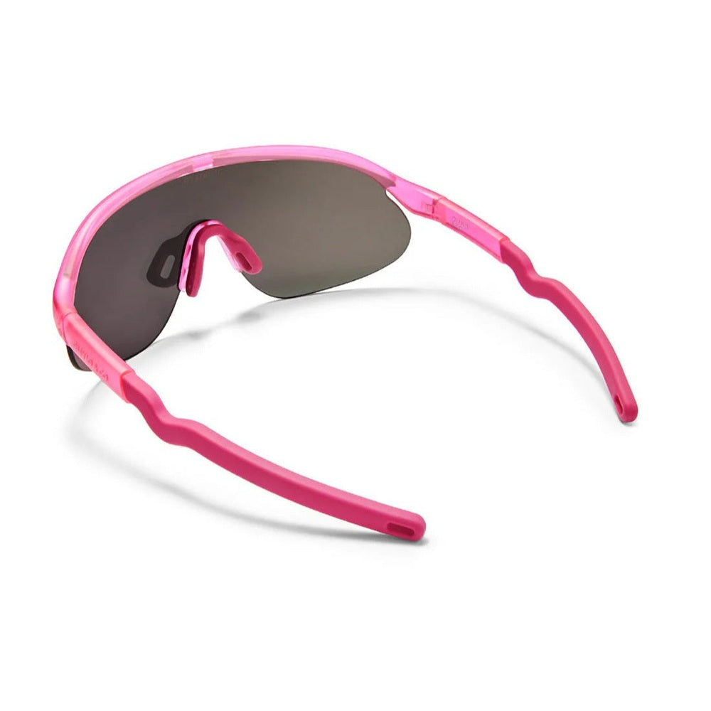 Olivio & Co kids sport sunglasses, flamingo pink half-rim frame with dark lenses