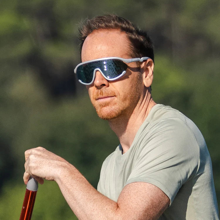 Olivio & Co Sport Sunglasses, full-rim space silver frame with reflective lenses