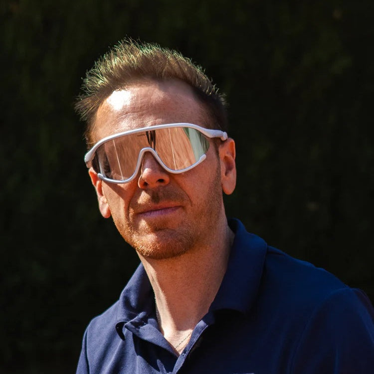 Olivio & Co Sport Sunglasses full-rim space silver with white frame and mirrored lenses