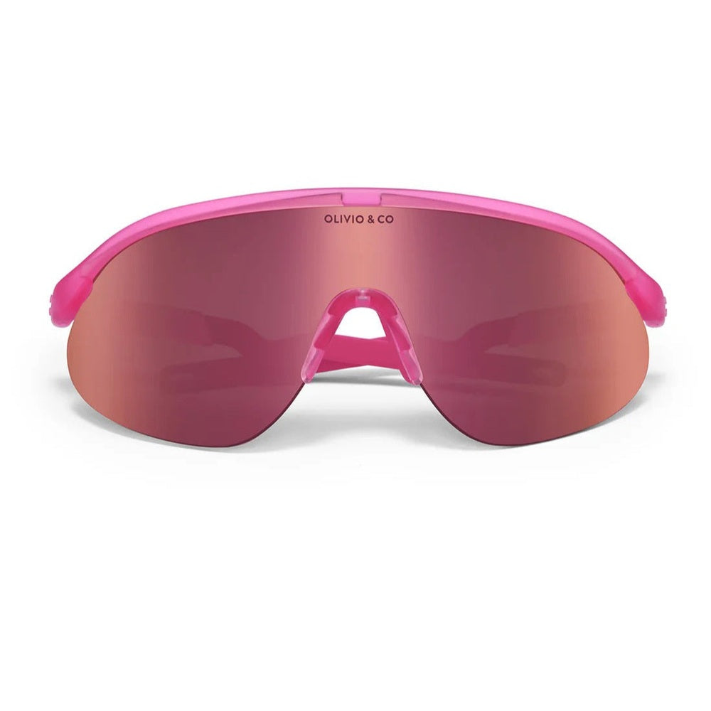 Olivio & Co Sport sunglasses, half-rim style in flamingo pink with mirrored lenses