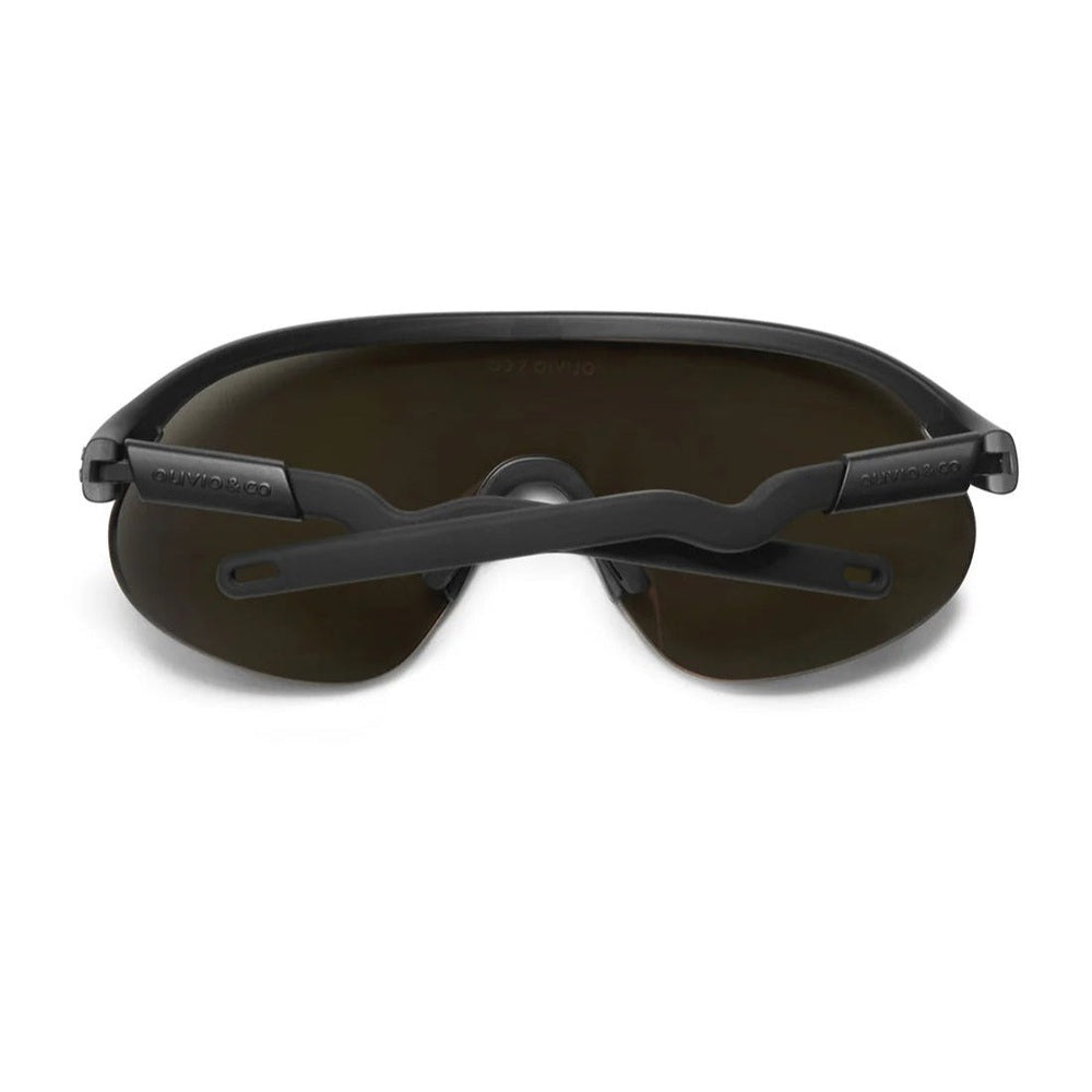 Olivio & Co sport sunglasses, lava grey half‑rim frame with brown lenses