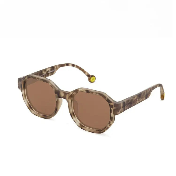 Olivio & Co Square Sunglasses Creative Edition D tortoiseshell with brown lenses, shown on white background.