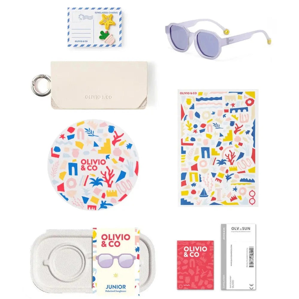 OLIVIO & CO square sunglasses Junior Creative Edition D Shell purple with matching case and accessories (8 items)