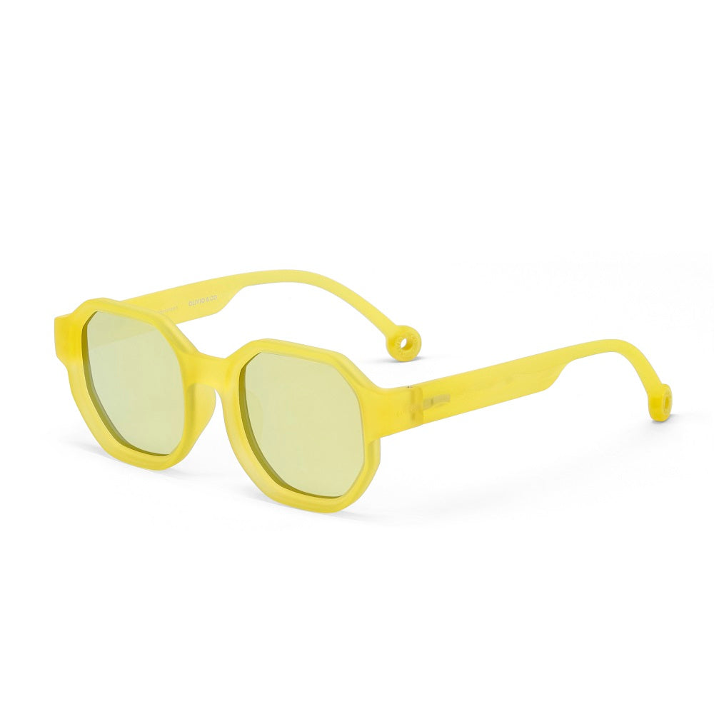 Olivio & Co Square Sunglasses Kids Creative Edition D Sunshine Yellow with translucent yellow frames shown on a clean white backdrop