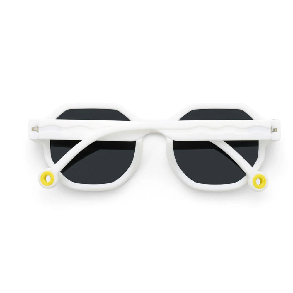 Olivio & Co Square Sunglasses Kids Creative Edition Cloud White displayed flat to show white frame and black lenses.