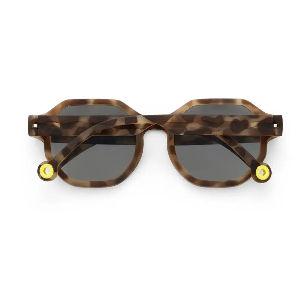 Olivio & Co Square Sunglasses Kids Creative Edition D tortoiseshell frame with dark lenses and yellow accents
