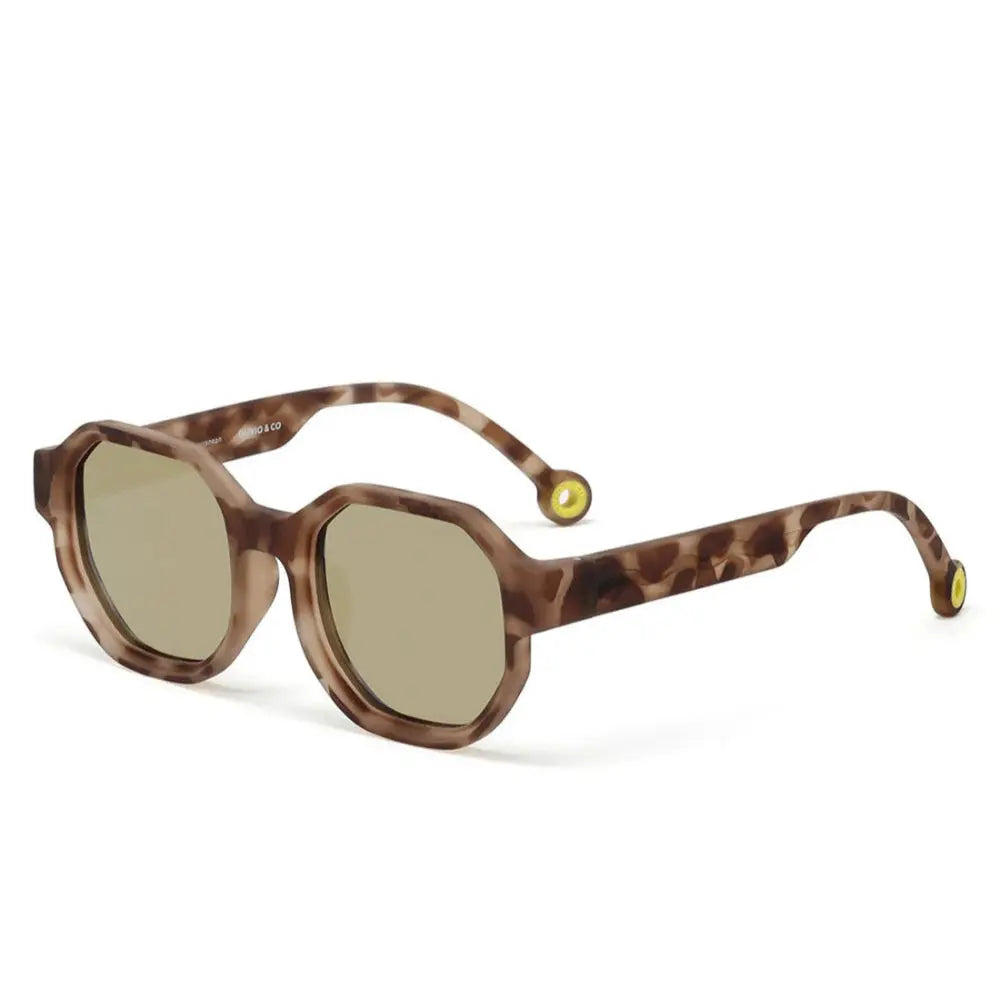 Olivio & Co Square Sunglasses Kids Creative Edition D tortoiseshell with brown lenses, displayed on white.