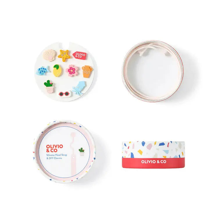 OLIVIO & CO sunglasses silicone eyewear DIY chain with colorful charms and a round storage tin