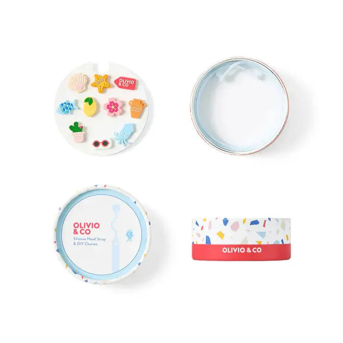 Olivio & Co silicone eyewear chain with DIY charms set and round tin case