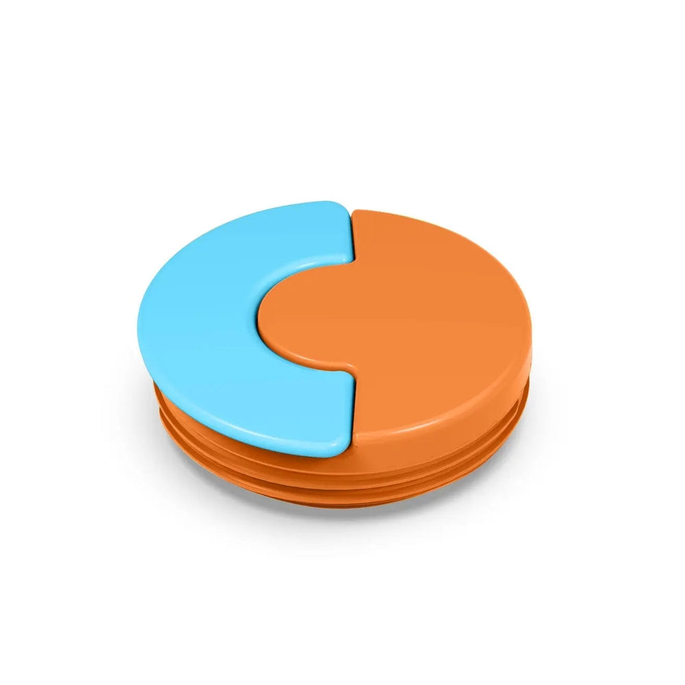 Omielife Thermos Lid Version 2: orange lid with blue interlocking insert snapped together.