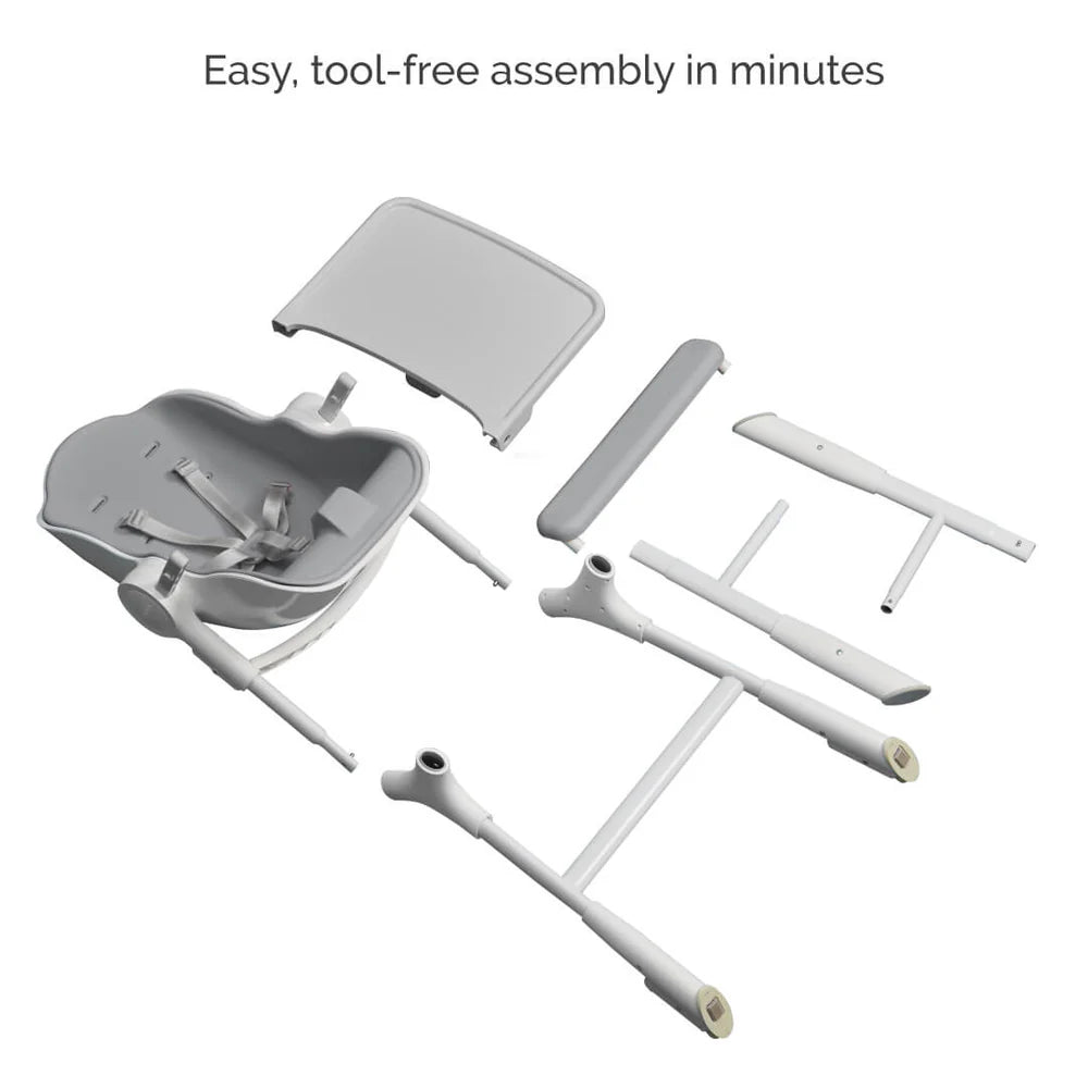 Oribel Cocoon Z high chair lounger kit in white with frame and detachable parts