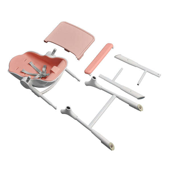 Oribel Cocoon Z high chair lounger set in pink with white frame and detachable components