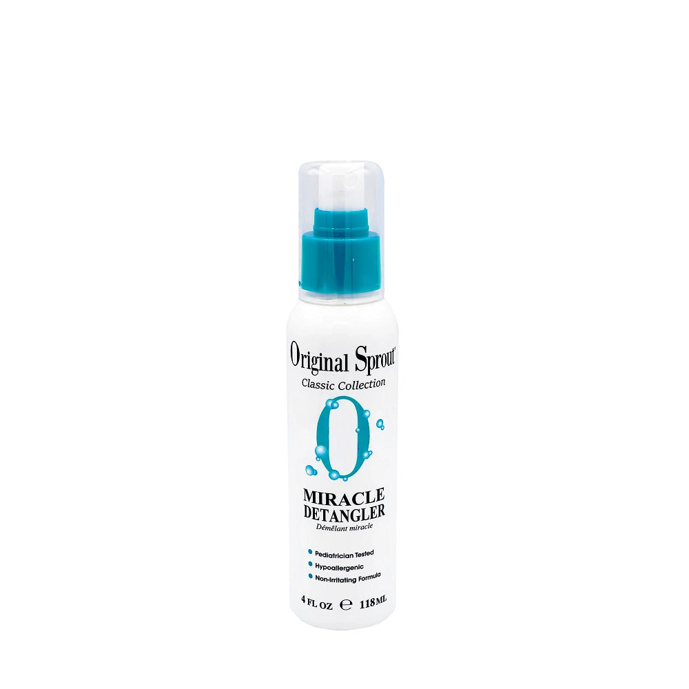 Original Sprout Miracle Detangler Spray 4 oz white bottle with turquoise spray pump.