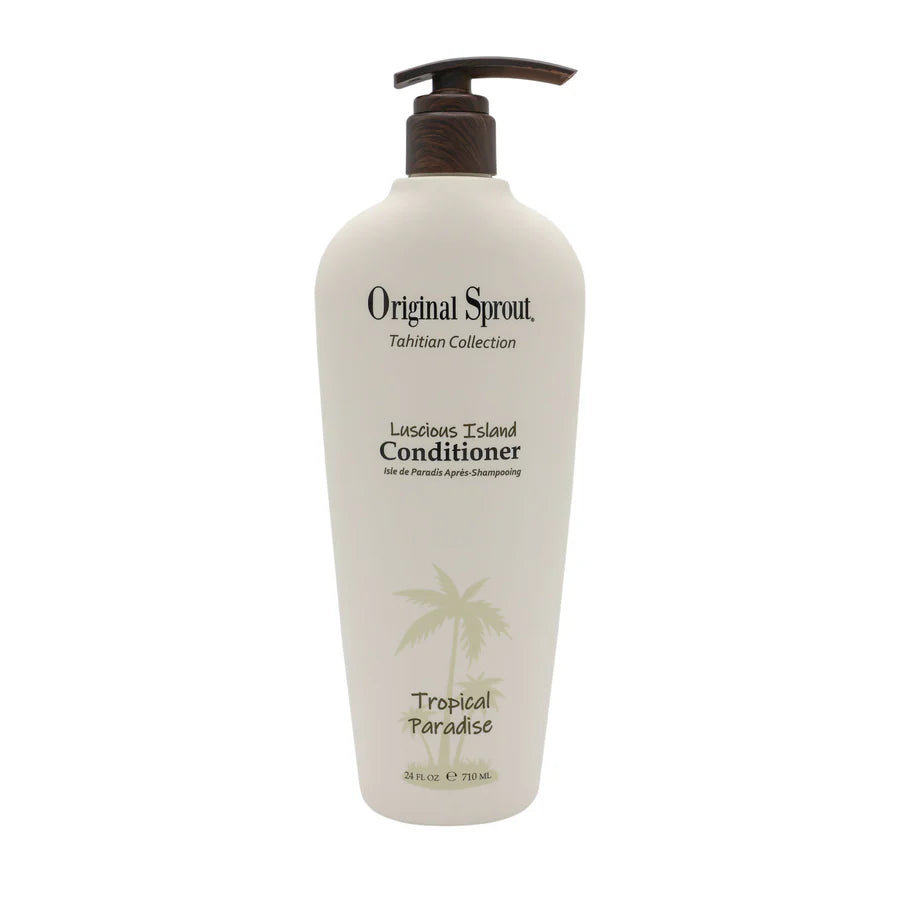 Original Sprout Luscious Island Conditioner, Tahitian Collection bottle with pump, tropical paradise design.
