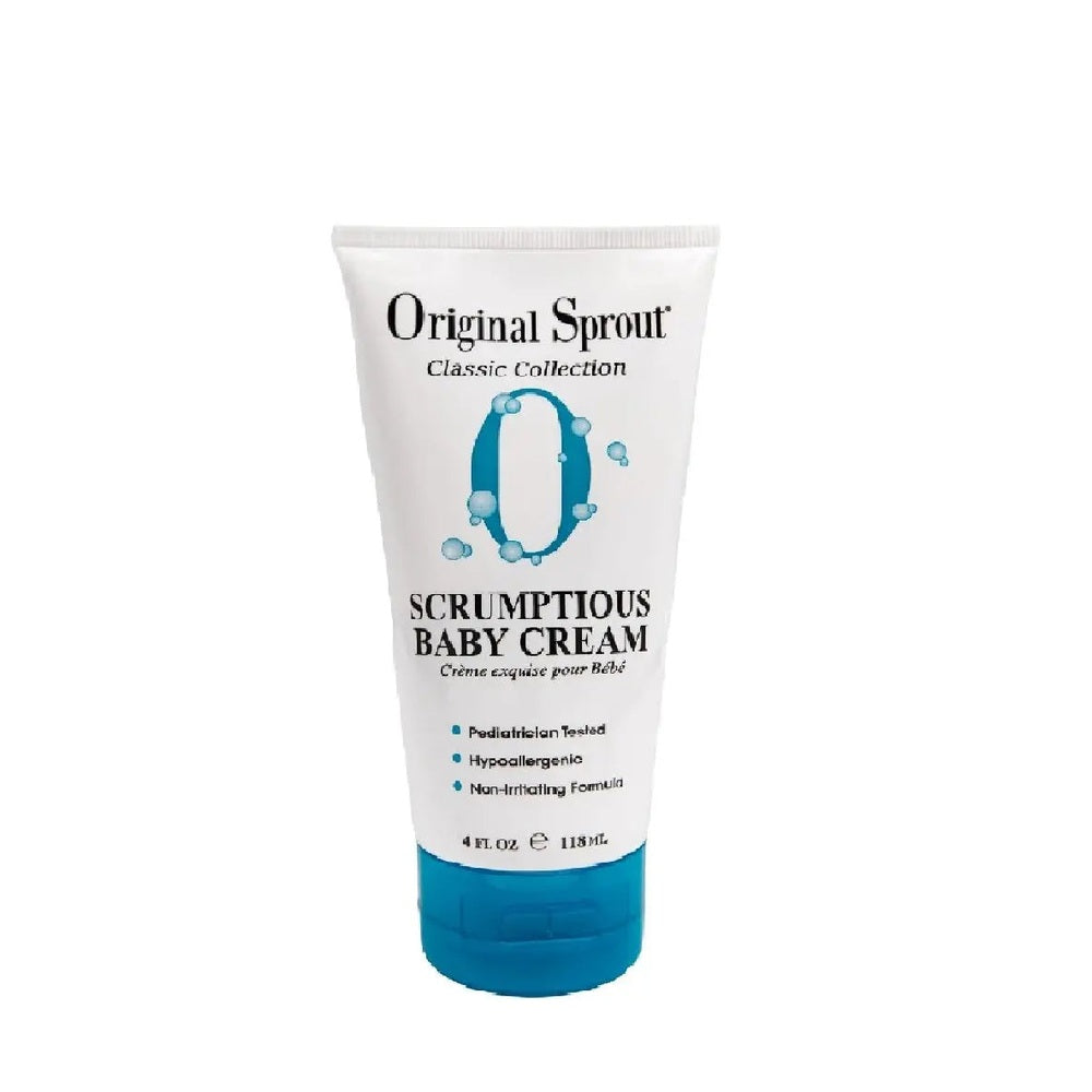 Original Sprout Scrumptious Baby Cream tube with blue cap, 4 oz, pediatrician-tested hypoallergenic formula