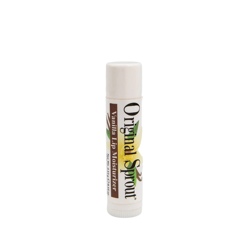 Original Sprout Vanilla Lip Balm in a white tube with brown label and vanilla scent