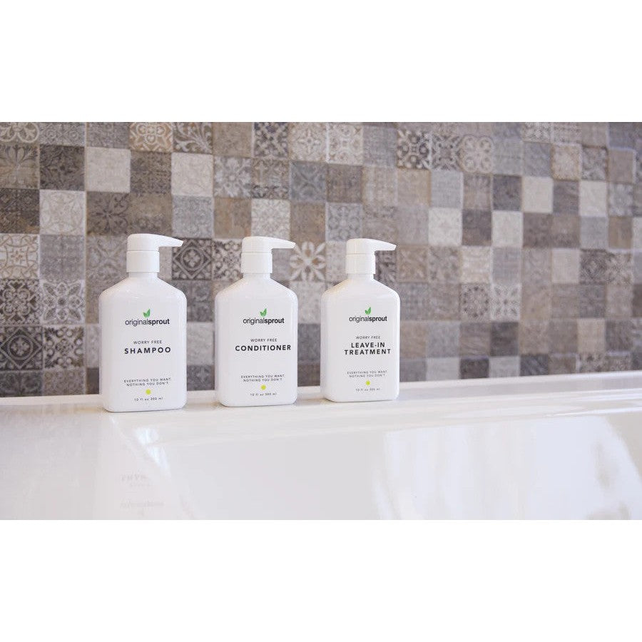 Original Sprout Worry Free Shampoo 10 oz bottles, 3-pack with white pump dispensers.