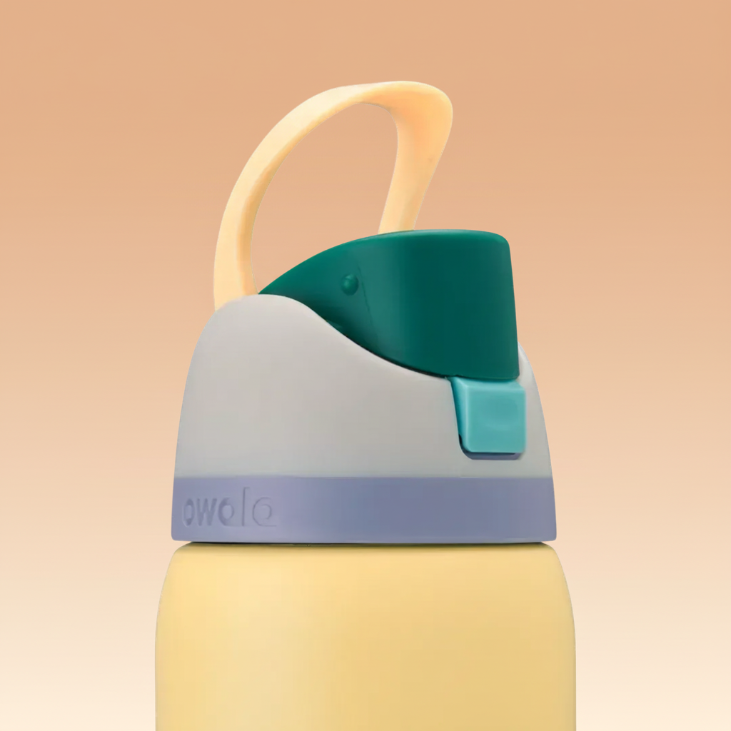 Colorful water bottle with a handle on a white background