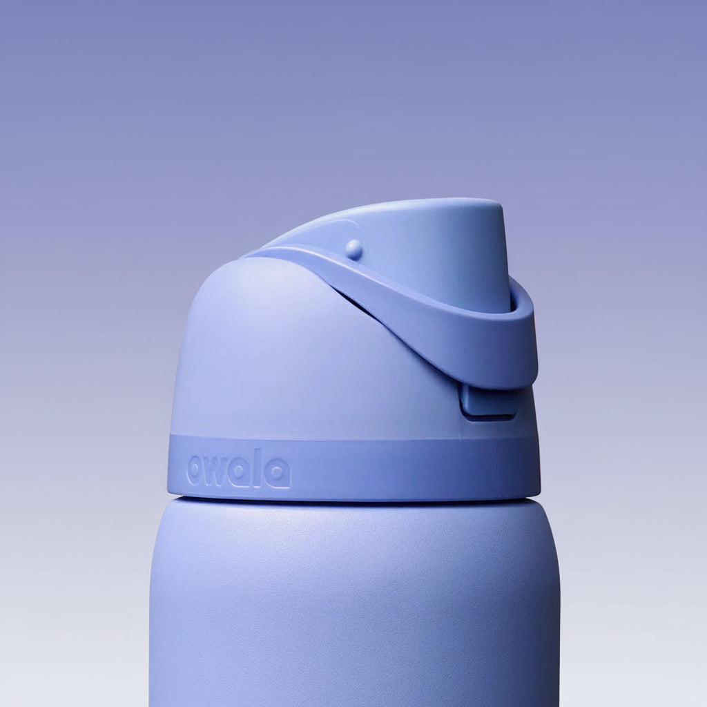 Blue water bottle with a screw-on cap on a white background
