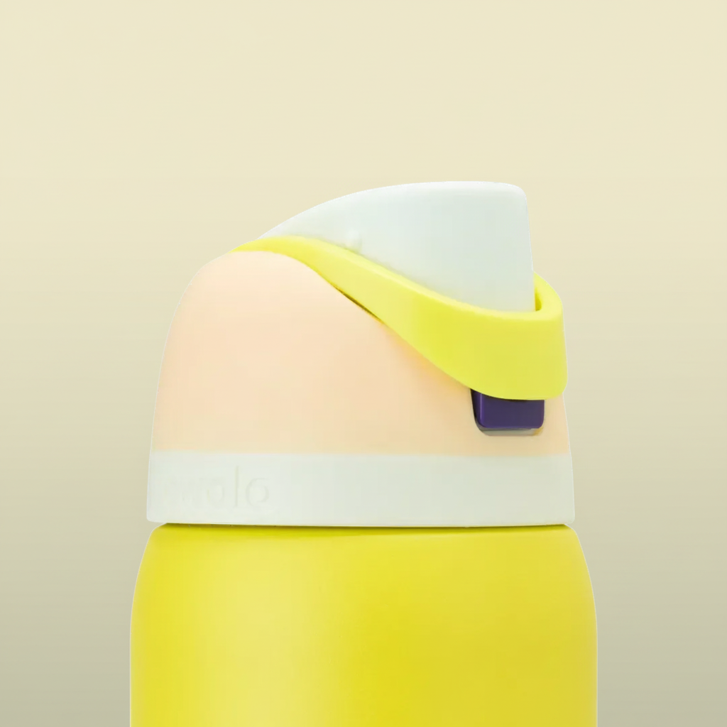 Colorful water bottle with a white cap on a white background