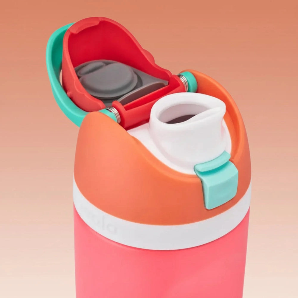 Colorful water bottle with a white cap on a white background