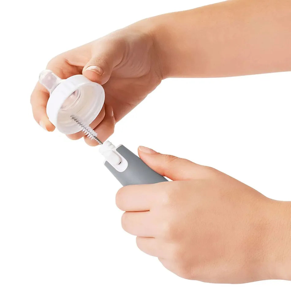 OXO Tot soap dispensing bottle brush with stand, gray handle