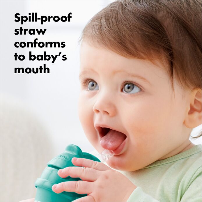 OXO Tot Transitions 9 oz straw cup in teal with spill-proof design for babies